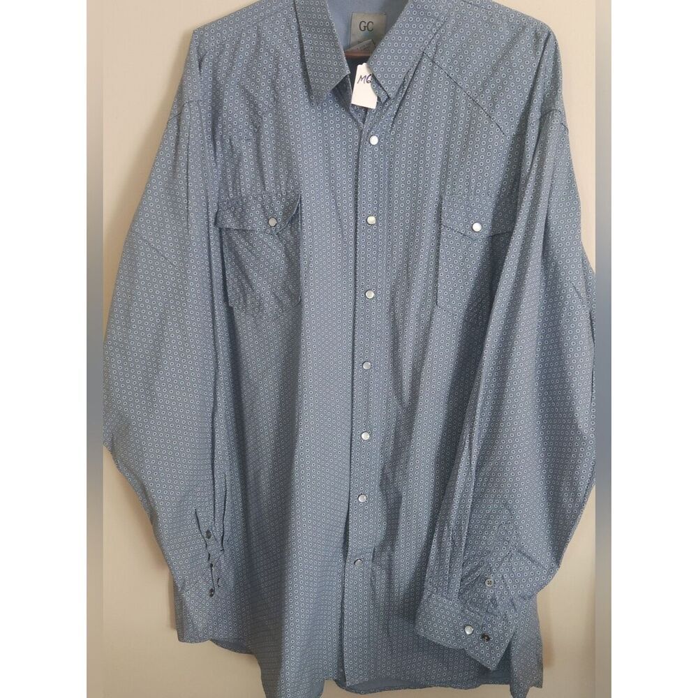 GC Blue Men’s Light Blue Western Shirt w Subtle Geometric Print long-sleeve 3XLT